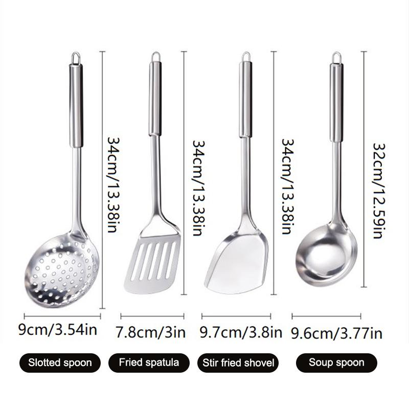 4Pcs Stainless Steel Kitchen Utensil Set Shovel Frying Spoon Soup Colander Spatula Kitchen Tools Set