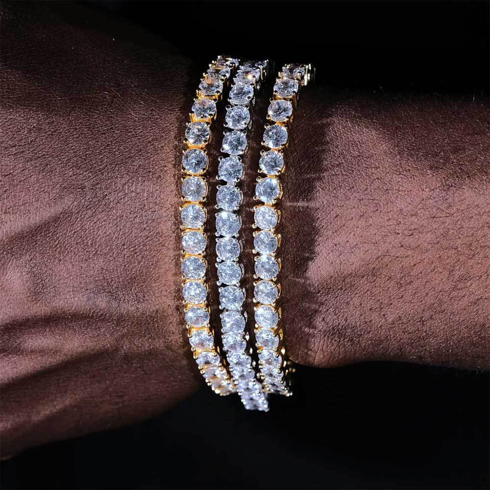 Accessories Spring Buckle Single Row Diamond Tennis Chain Zircon Bracelet Trendy Brand Hip Hop Men's Bracelet Accessories