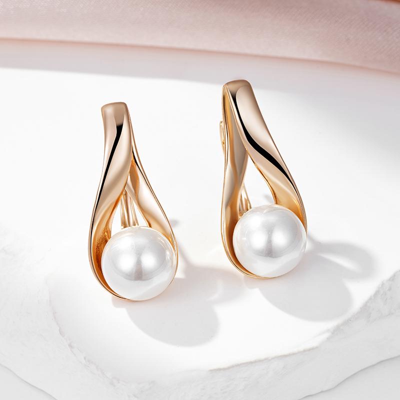 Kinel Pearl Drop Earrings For Women Rose Gold Color Bride Wedding Elegant Jewelry Memorial Day Gift
