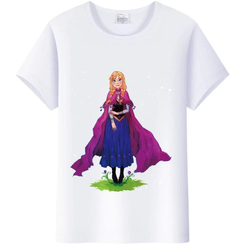 Casual Cartoon Summer Tee Frozen Elsa Anna Princess Top White T-Shirts 90S Clothes Oversized Friends Blouses Unisex