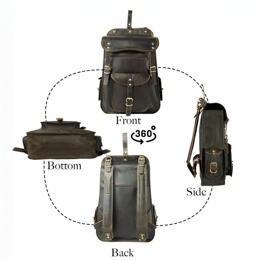 New Vintage Full Grain 21 Inch Leather Laptop Large Backpack Casual Bookbag Daypack Camping Travel Rucksack Knapsack