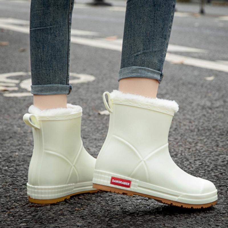 Женские новые водонепроницаемые короткие сапоги-трубы для взрослых, нескользящие, бархатные, теплые, резиновые сапоги