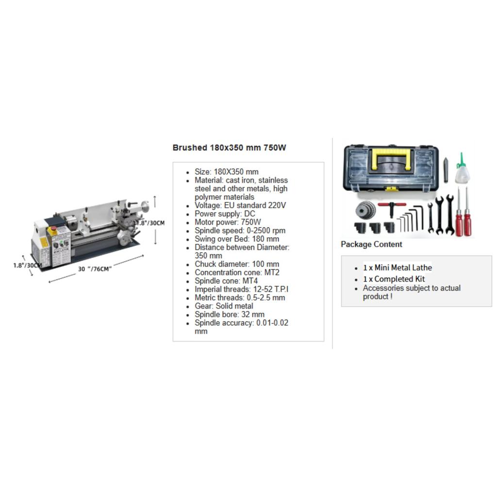 220V Lathe 180*350MM Plastic Gears without Tool Rest and Center Frame
