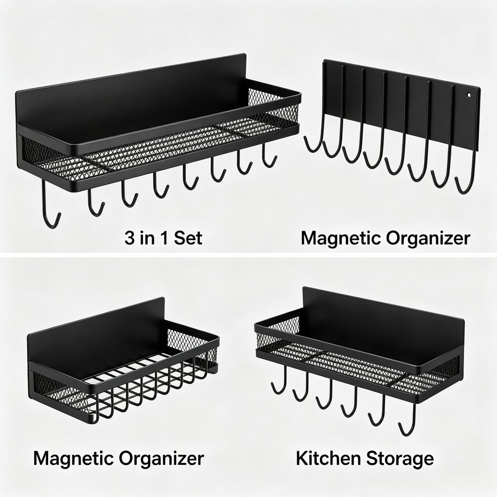 Lihe Magnetic Refrigerator Side Storage Rack, No Drill Kitchen Spice Organizer, Fridge Side Hanging Shelf