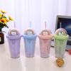 Creative Rainbow Plastic Water Cup Fashionable Large-capacity Ladies Straw Cup Sen Series Double Color Bead Smooth Drink Cup