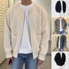 Men Cardigan Sweater Solid Color Full Zip Up Casual Sweater Warm Knitwear Jacket with 2 Front Pockets for Autumn And Winter