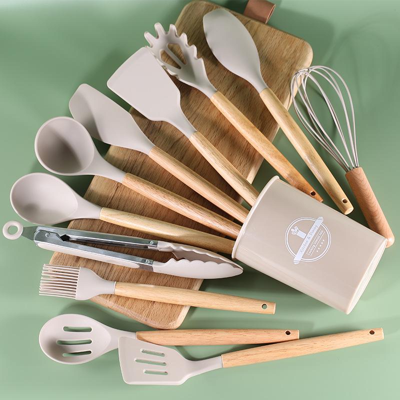 Silicone Non-Stick 12-Piece Kitchen Utensil Set with Storage Bucket