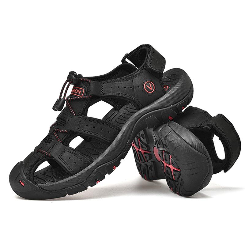 2025 New Large Size Men's Sandals Beach Sandals Microfiber Leather Bag Head Anti-collision Outdoor Creek Shoes Men