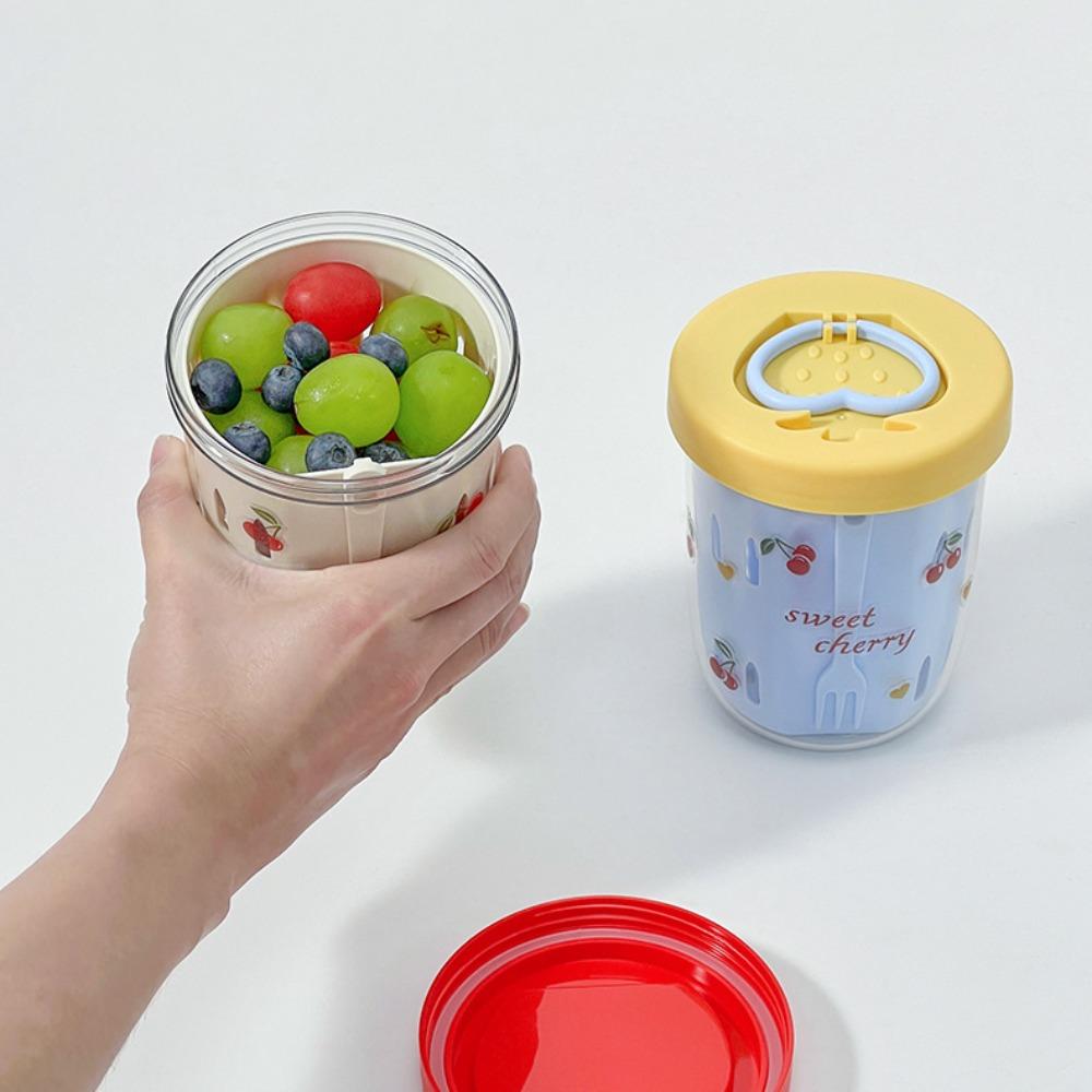 Cherry Pattern Double Wall Salad Cup Reusable Oat Container Adorable Drain Fruit Cup School