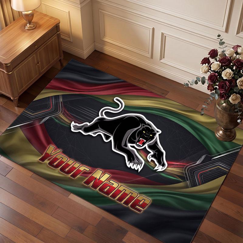 Penrith Panthers Personalized Crystal Velvet Carpet, Customized Name Text Soft Anti‑Slip Rug for Living Room Bedroom
