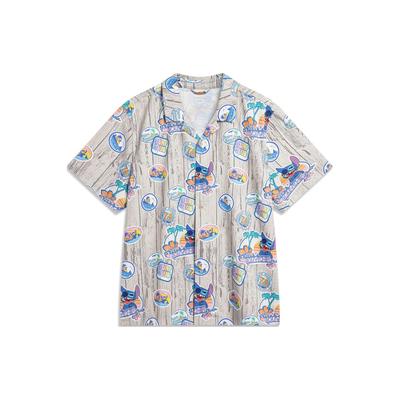 Li Ning X Disney Stitch Collaboration Disney Collaboration Series Stitch All Over Print Shirt Polo Loose Fit Men shirts Wood-Grain ASHU243-4