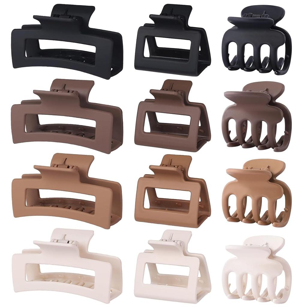 SMKSL 12 Pcs Hair Claw Clips for Women & Girls 3 Styles Hair Accessories | Durable & Sturdy Plastic Matte Clips for Thin Thick & Curly Hair, Strong