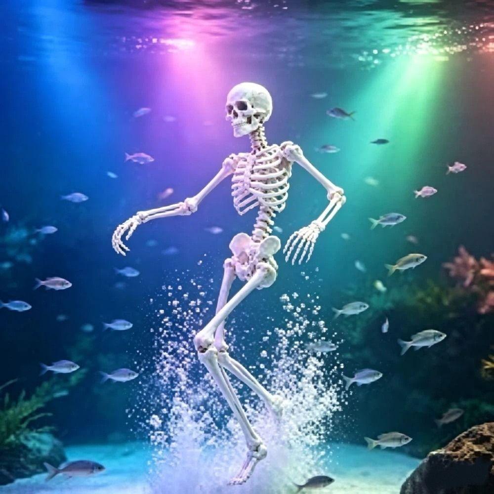 Suction Base Fish Tank Dance Skull Bubbler Skeletons Statue Movable Oxygen Skeleton Aquarium Tank