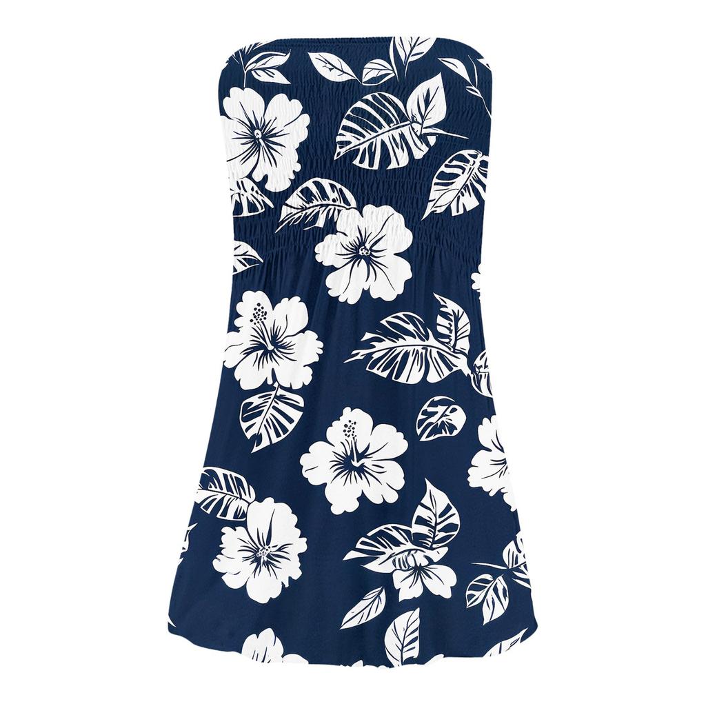 Модное женское повседневное платье-бандо с цветочным принтом без рукавов