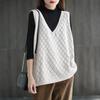 Women's Loose Knitted Vest Retro V-neck Plus Size Hollowed Out Vest Sweater for Women