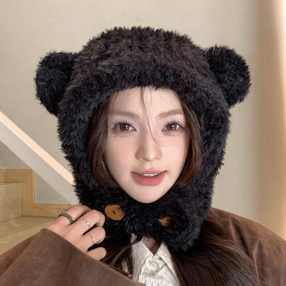 Winter Cap Bear Ears Hat Thickened Fluffy Hat Personality Winter Plush Hat Cycling