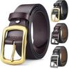 Men's Soft Leather Belt with Alloy Japanese Antique Buckle, Copper Pin