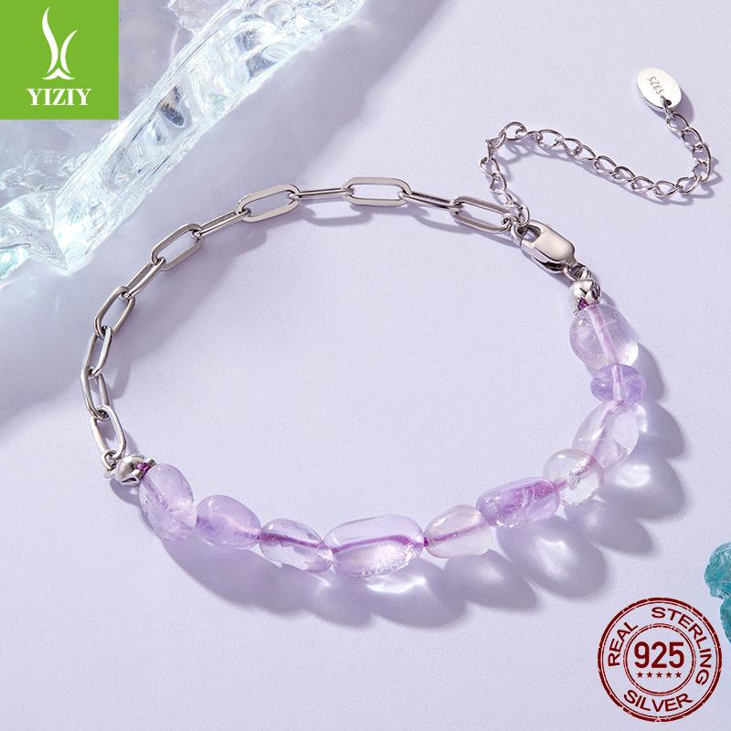 Purple Crystal Asymmetric Bracelet Romantic And Elegant S925 Sterling Silver Niche Bracelet Cross-Border