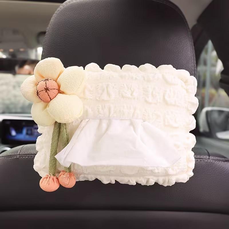 Новая милая мультяшная коробка для салфеток в машину с цветами, подвесной держатель для салфеток для подголовника заднего сиденья автомобиля, подлокотника, органайзер для бумаги, сумка для хранения