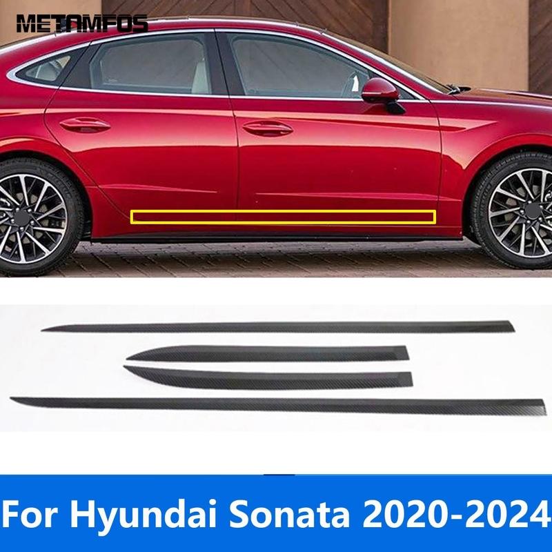 Для Hyundai Sonata 2024 Углеродное волокно Боковая линия двери Полоса Молдинг юбки кузова Отделка Внешние аксессуары
