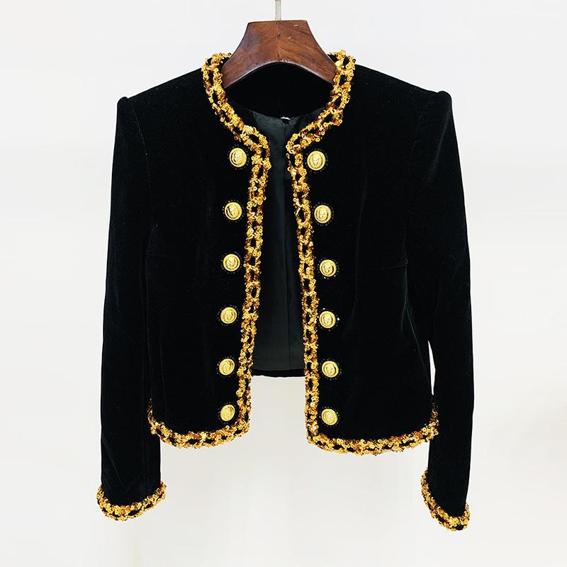 2024 New Spring Autumn Women's Jacket Fashion Outerwear Sequin Gold Buttons Velvet Jackets for Ladies Long Sleeves Short Cardigans