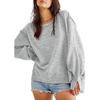 Women S Casual Loose Fit Round Neck Sweatshirt With Asymmetrical Hem And Side Slit