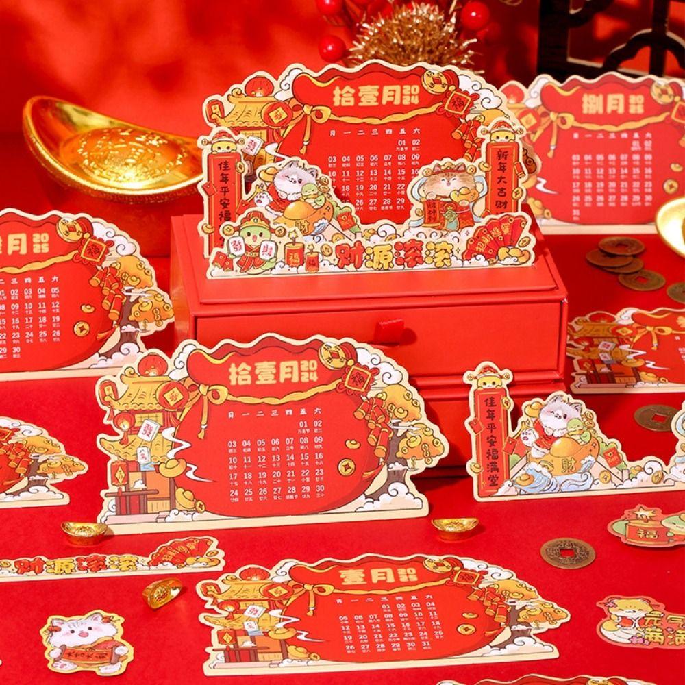 Multi-function Fortune Cat Calendar Mini Lucky Calendar Agenda Organizer Desktop Calendar Friend