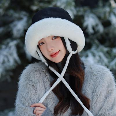 Осенне-зимние шапки для женщин Теплая ветрозащитная плюшевая шляпа-горшок для женщин Оленья кожа Бархатная шапка с защитой ушей Маленькая утолщенная шляпа рыбака