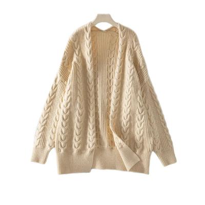 Новый осенне-зимний кардиган средней длины, вязаный, ретро, модный, свободный, с узором «косы», куртка-свитер для женщин