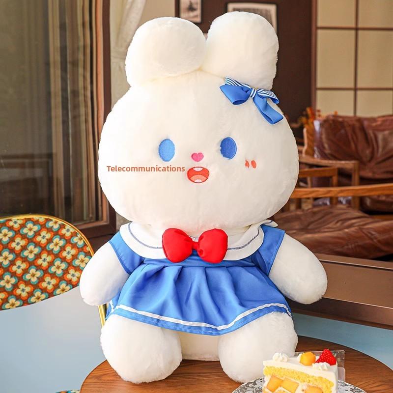New Creative Navy-Style Super Soft White Rabbit Plush Doll Comforter with PP Cotton Filling for Children's Sleep Companion Gift