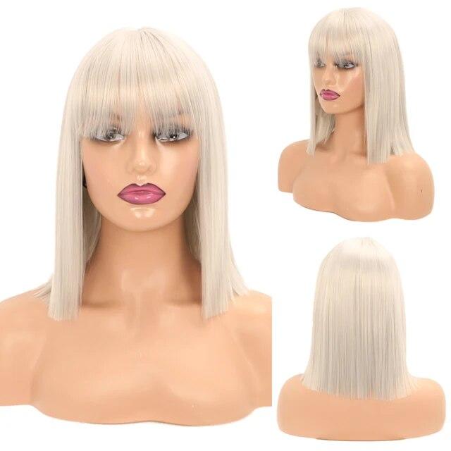 Женские синтетические прямые короткие парики «боб» с челкой, синий, золотой, красный, черный, белый, фиолетовый, зеленый, коричневый, женский парик для косплея