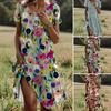 Женское летнее платье с цветочным принтом, повседневное платье миди с коротким рукавом и круглым вырезом, свободное платье-сарафан в стиле бохо для пляжного отдыха