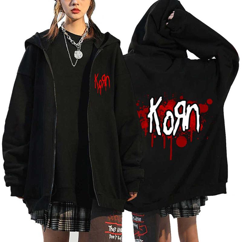 Толстовки на молнии с принтом Korn Rock Band Металлическая музыка Мужские куртки на молнии Уличная одежда в стиле хип-хоп Толстовки унисекс Y2K Кардиганы Пальто