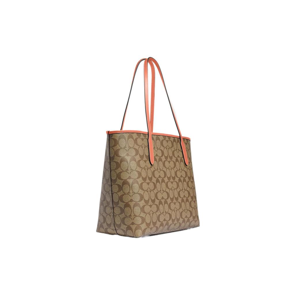 Coach City 33 Classic Monogram Snap Closure PVC Tote Bag Women tote Khaki Light-Coral 5696-IMVH0