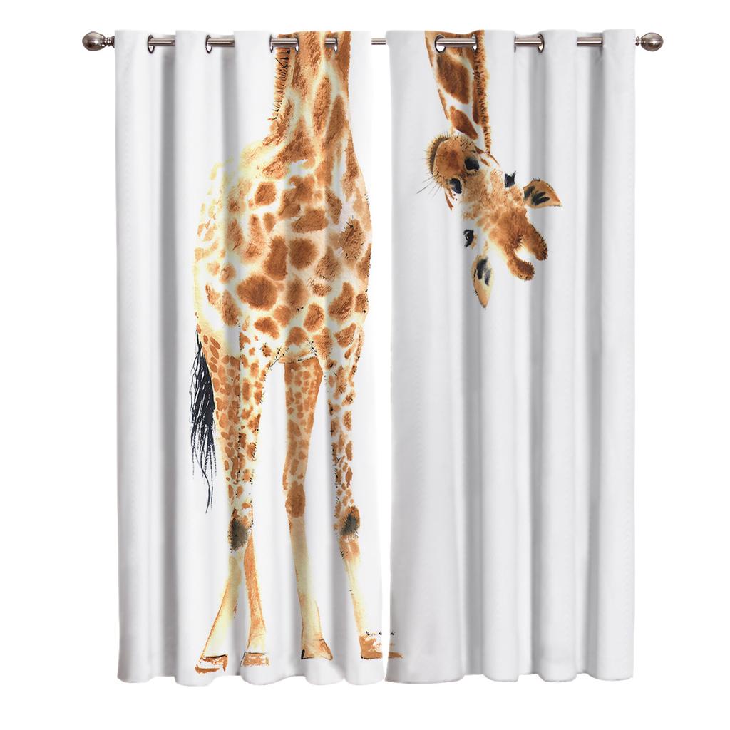 Fun Giraffe Animal Africa Watercolor Window Curtains Curtains for Living Room Decorative Items Living Room