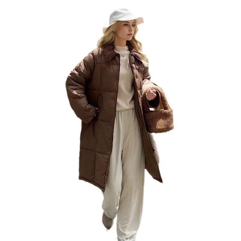 Новая зимняя женская куртка из хлопка с лацканами, повседневная длинная парка, пальто, демисезонная куртка, женское зимнее пальто