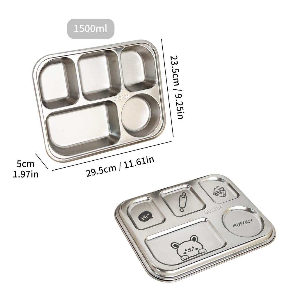 1/1,5 л Ланч-бокс из нержавеющей стали 304 с крышкой, отделения углублены, поднос для фаст-фуда, студенческая столовая, сетчатый бенто-бокс