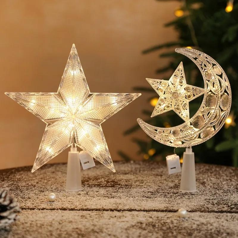 4pcs Stars Christmas Treetop Decoration LED Lights Warm White Lamp Xmas Navidad Ornaments Gifts for New Year 2027 Home Room Decor