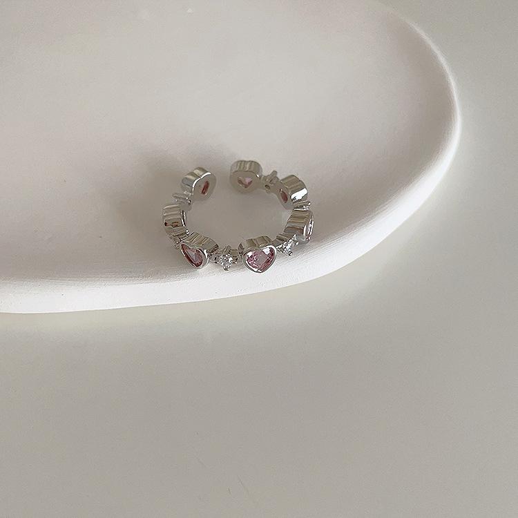Открытое металлическое кольцо в форме сердца с розовым цирконием для девочек — простой, универсальный и стильный новый дизайн