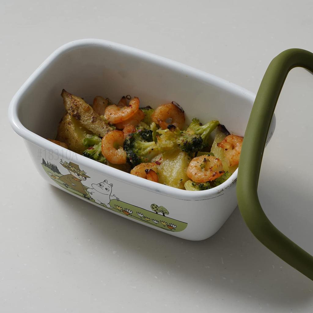 Fuji Horo Контейнер для хранения квадратный средний, эмалированный, неглубокий, контейнер, размер, Муми-тролль, оливковый, MTG-B2