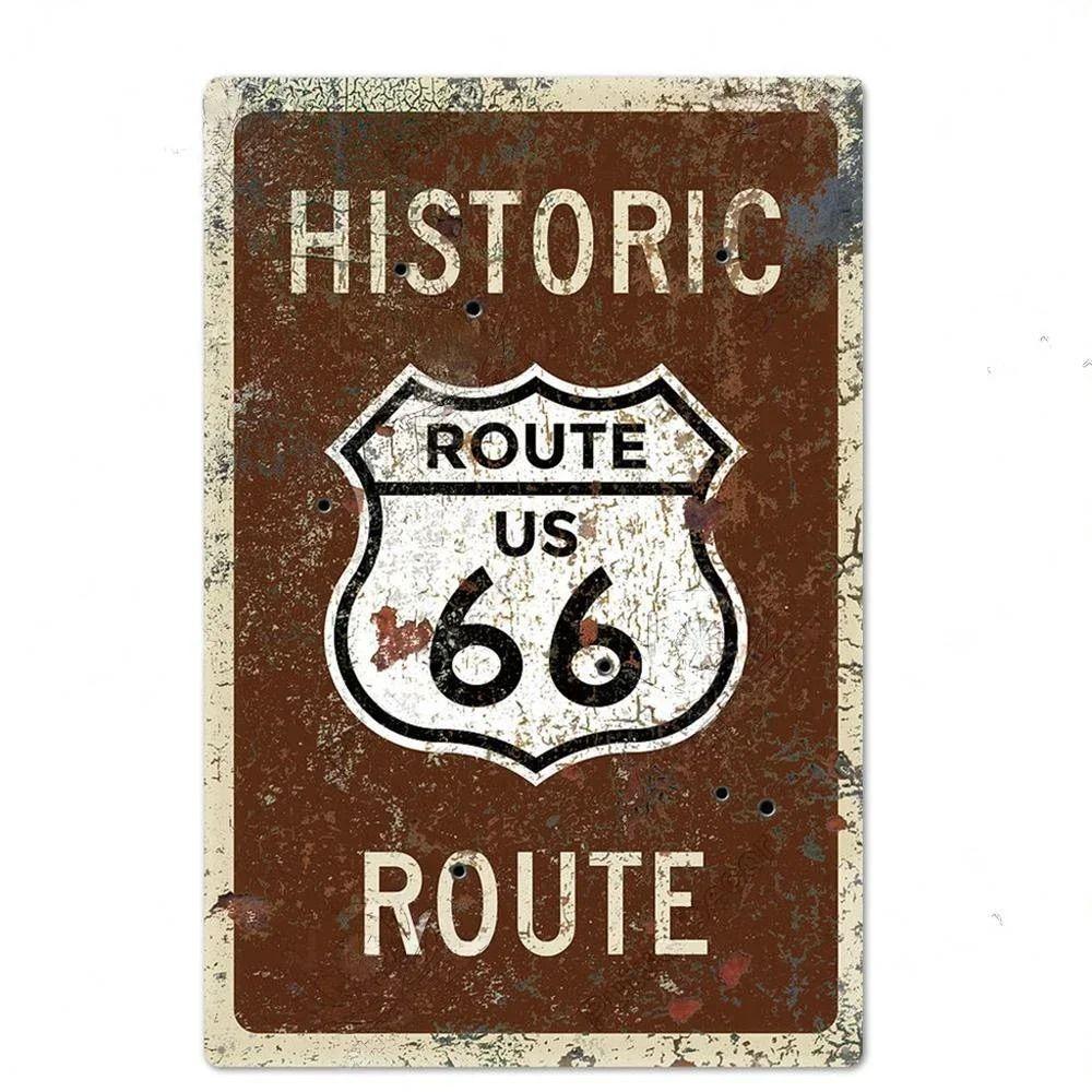 Сувенирная номерная табличка Route 66, Американский металлический знак для авто 20x30см