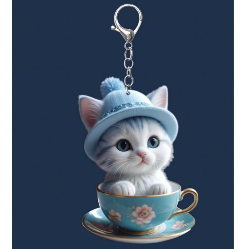1 шт. Милый акриловый мультяшный брелок с кошкой, 2D плоский мультяшный декоративный зажим для сумки, рождественский подарок для друзей, подвесное украшение для автомобиля