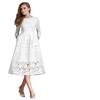 Plus Size Female Summer Dresses Female Round Neck Lace Long Sleeve Dress Slim Fit Midi Dress