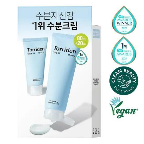 Крем Torriden Dive-In Cream с низкомолекулярной гиалуроновой кислотой и Sh-EGF, специальный набор 80 мл (Особый подарок: 20мл)