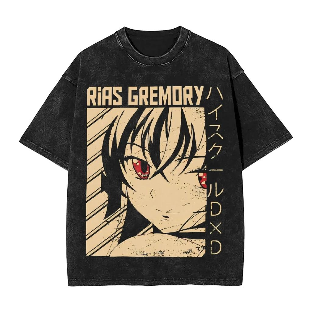 High School DxD Риас Гремори Аниме Графика Унисекс Плотный Хлопок Винтажный Черный Уличная Одежда Футболка