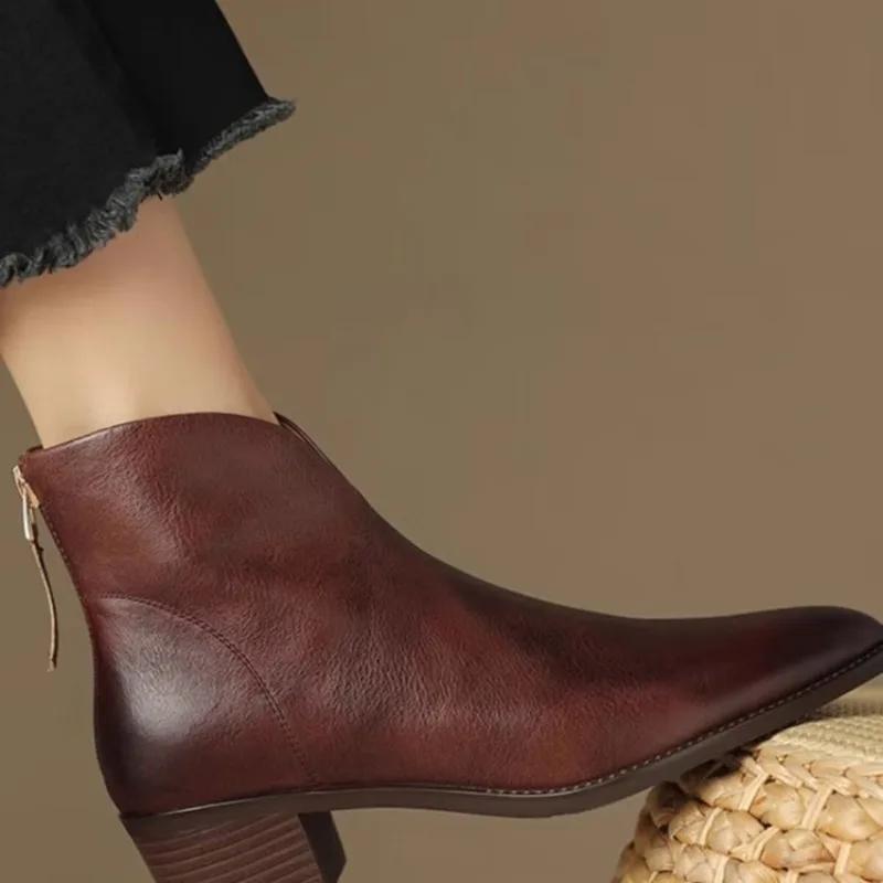 2024 High Quality Women's Shoes Ankle Women's Boots Fashion Back Zip Office and Career Sexy Pointed Toe Shoes for Women Zapatos