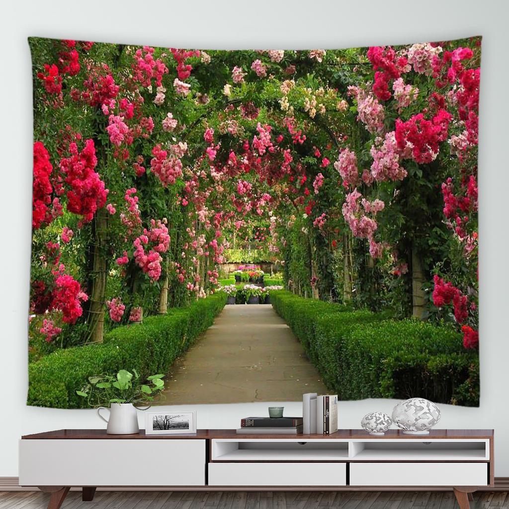 Весенние розовые цветы цветочный сад с принтом гобелен для дома, гостиной, комнаты, Настенный декор, тканевый гобелен