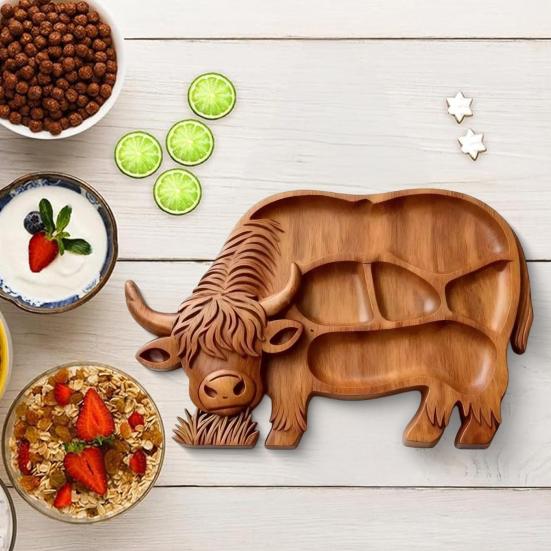 Деревянная доска для закусок «Шотландская корова» с отделениями, кролик в стиле рустик, форма клевера, многоцелевой поднос для сыра и закусок, блюдо для закусок