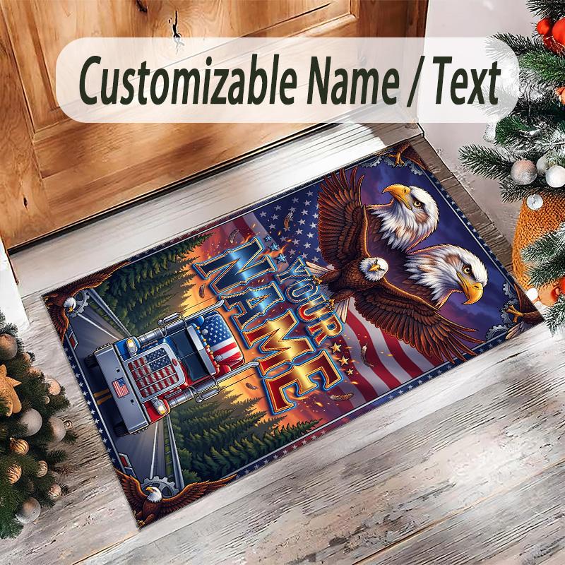 Truck Theme Crystal Velvet Rug Personalized Custom Name Text Soft Floor Mat Home Decor