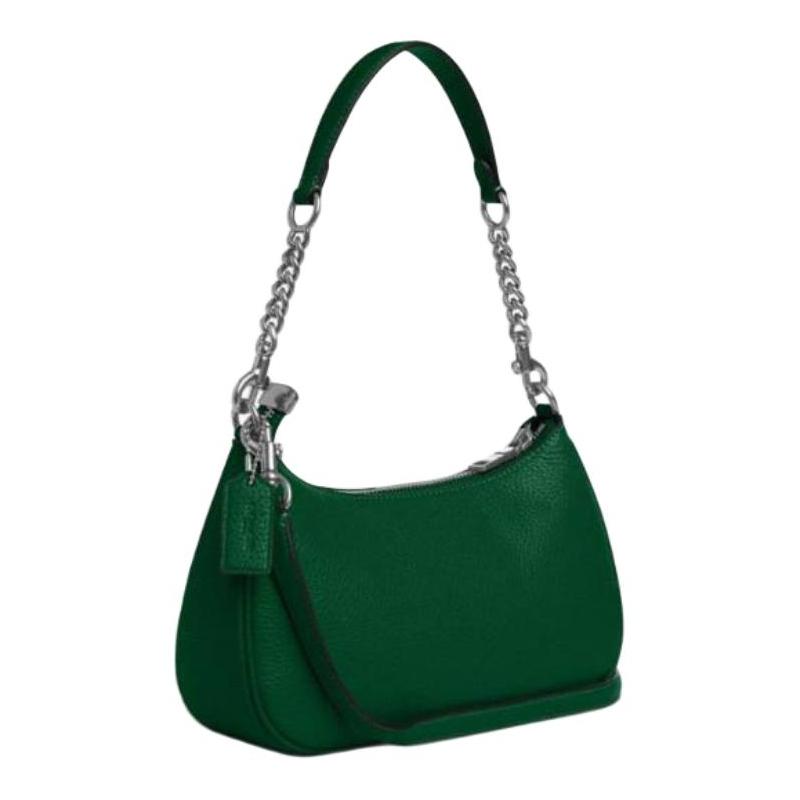COACH Teri 24 Metal Logo Leather Shoulder Bag Medium Women Green